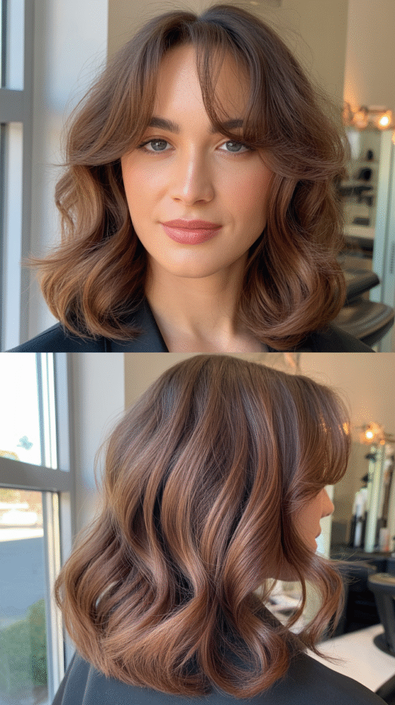 Brow-Skimming Wispy Bangs with Soft V-Cut Layers