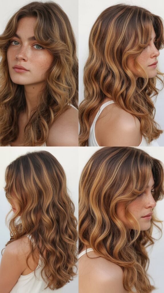 Loose Beachy Waves With Golden Brown Tones