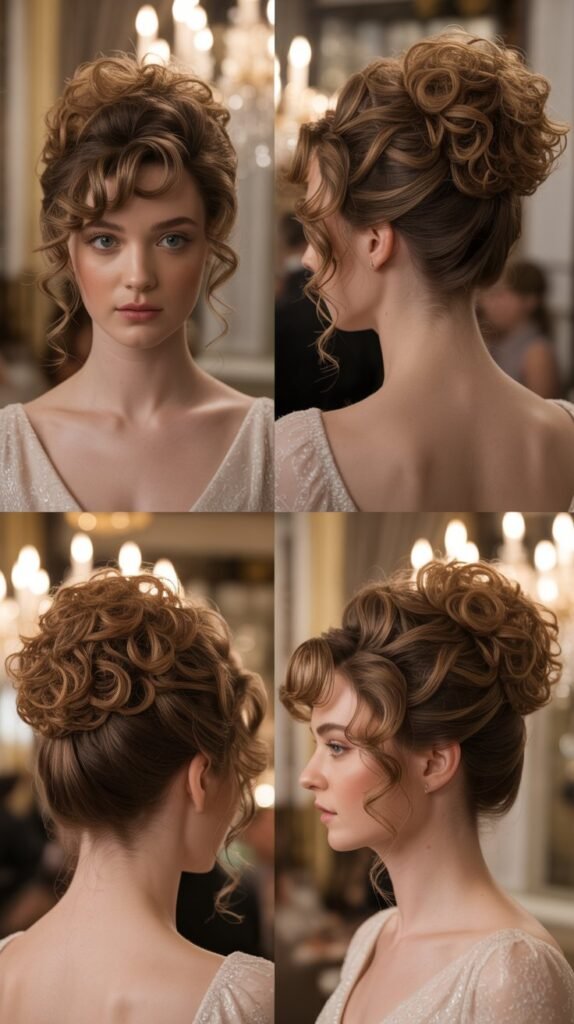 6. Voluminous Curly Updo with Tendrils