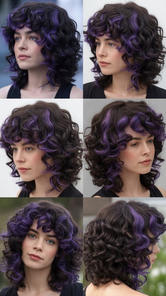 Purple Highlights on Jet Black Curls