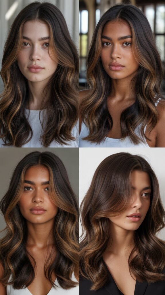  Dark Chocolate Brown with Caramel Highlights