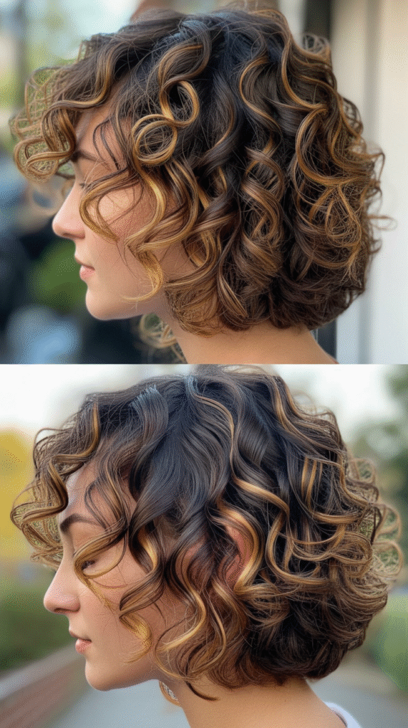 Textured Curly Lob with Balayage