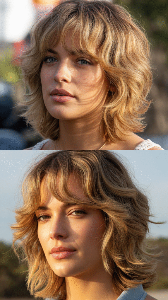 Wispy Curtain Bangs with Tousled Layers