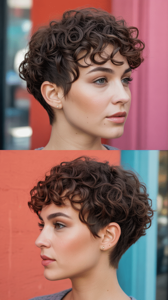 Curly Pixie Cut with Long Top for Oblong Faces