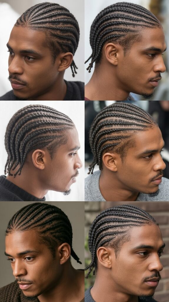 Drop Fade With Diagonal Cornrow Pattern