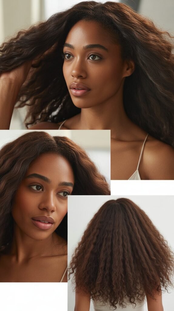 Dark Chocolate Brown Blowout on Natural Hair