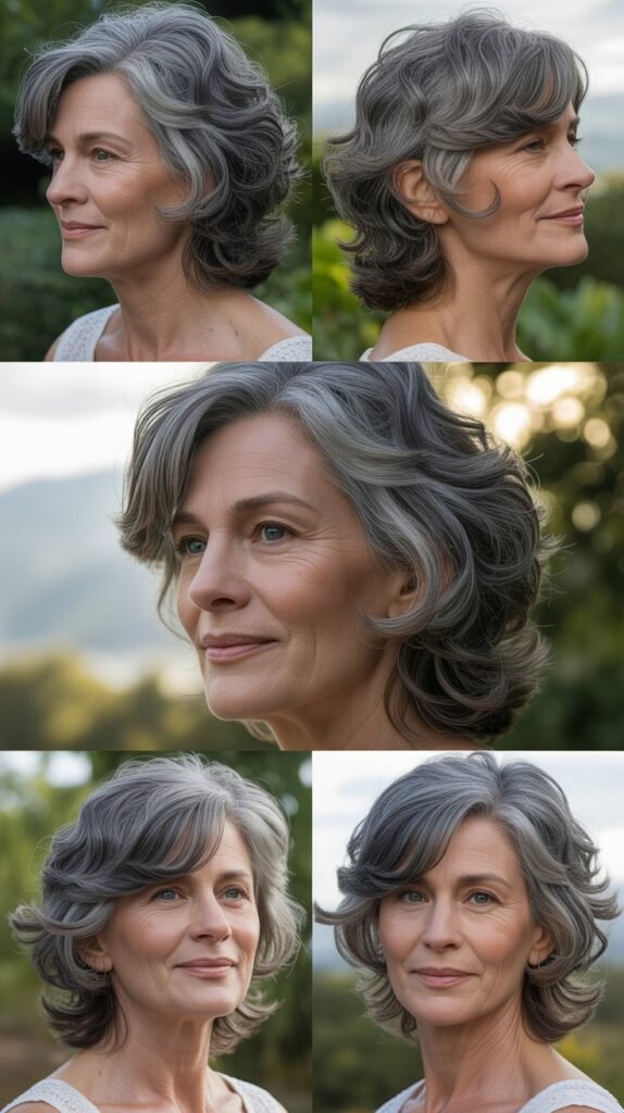 Wispy Side-Swept Bangs with Textured Gray Hair