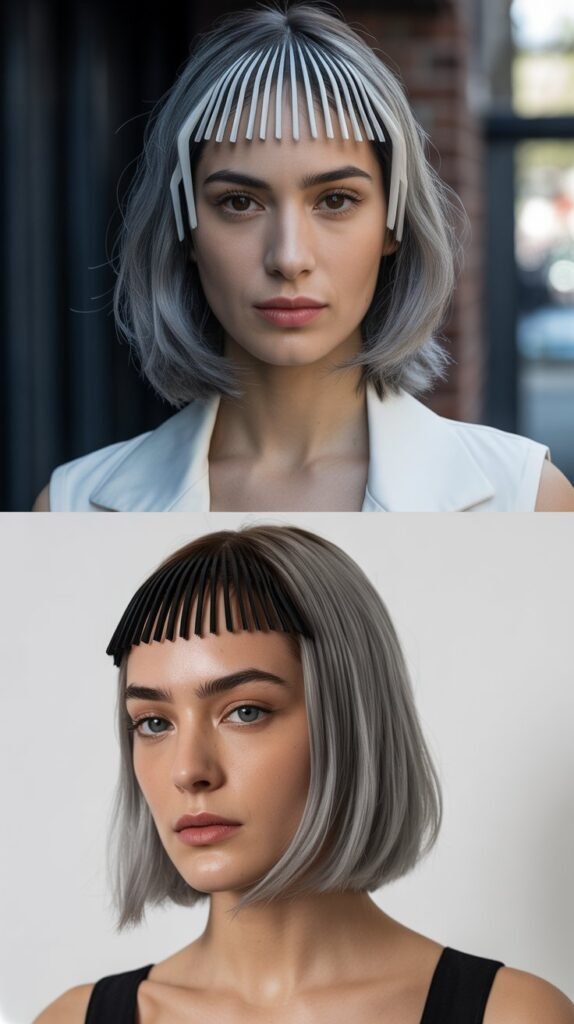  Blunt Micro Bangs for Edgy Gray Hair Style