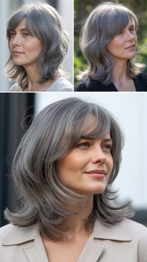 Shoulder-Length Layers with Side-Swept Bangs