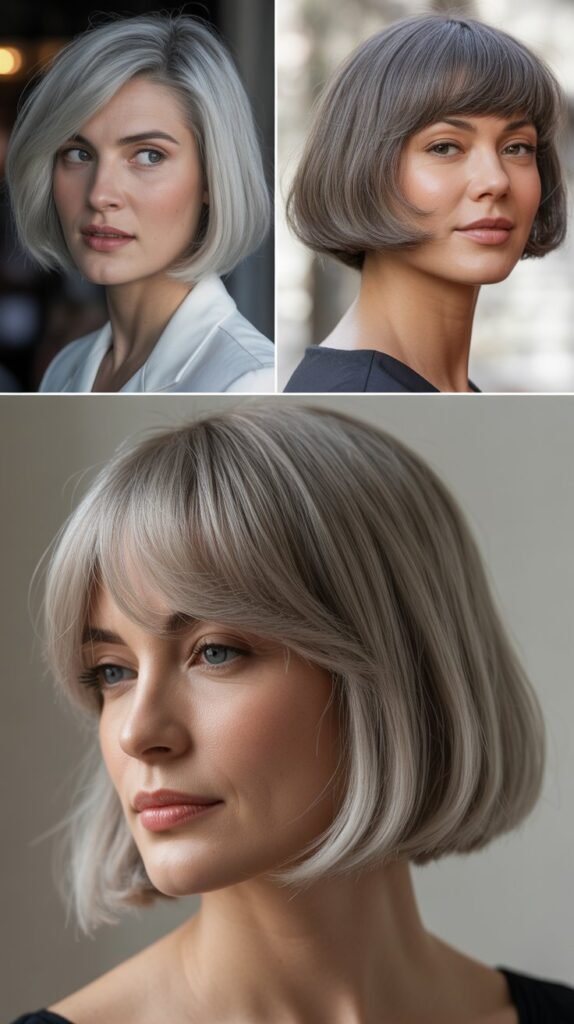  The Classic Gray Bob with Curtain Bangs