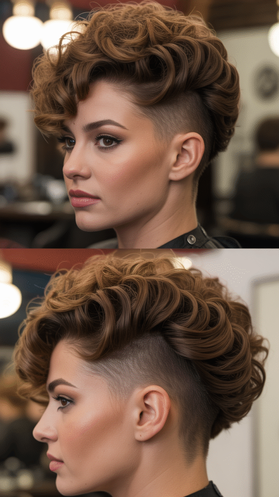 Curly Pompadour with Faded Sides
