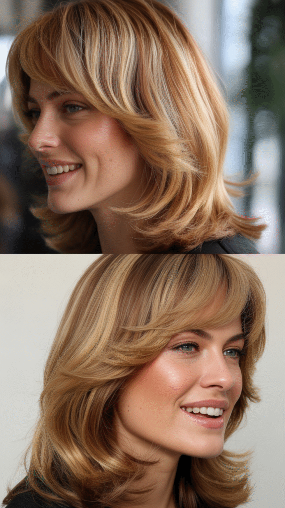 Feathered Wispy Bangs with Long Layered Medium Hair