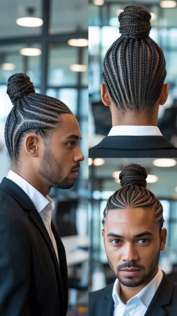 Braided Man Bun With Cornrows