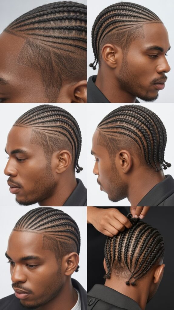 Temple Fade Cornrows With Feed-In Technique
