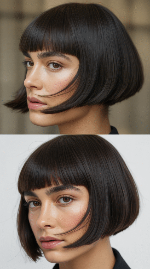  Blunt Cut with Side-Swept Bangs