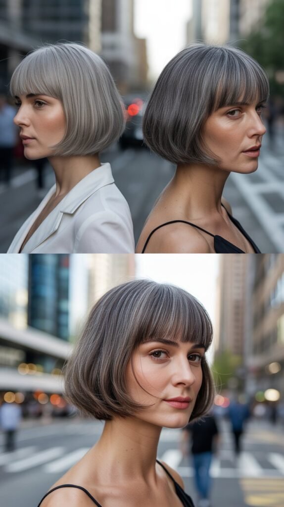 Blunt Bangs with Gray Bob: Classic and Chic