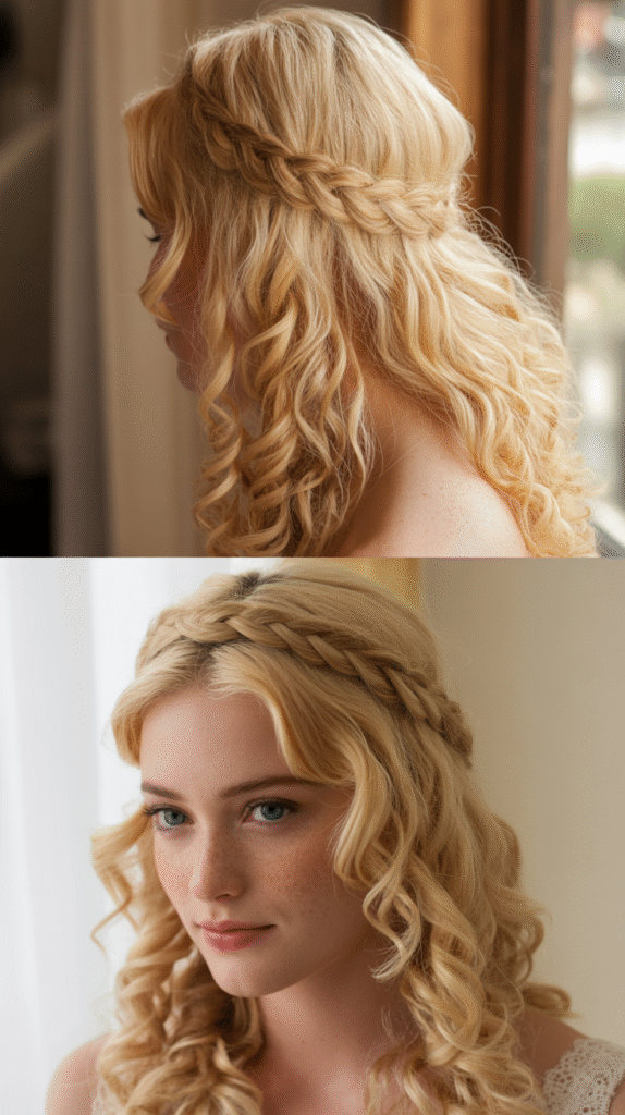  Braided Headband with Flowing Curls