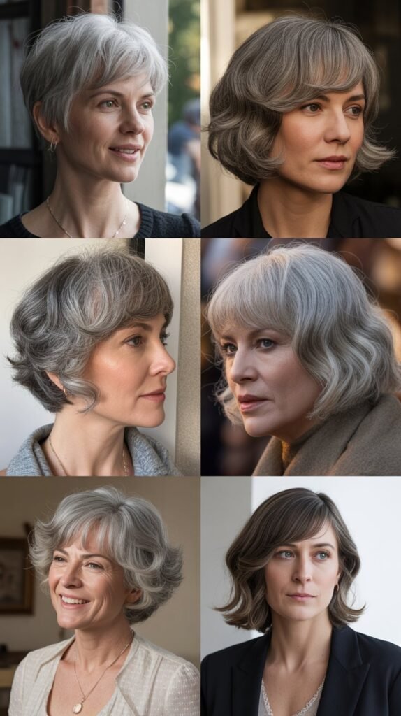Side-Swept Bangs for Versatile Gray Hairstyles