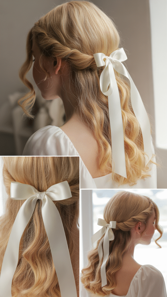  Soft Gathered Half-Up with Ribbon