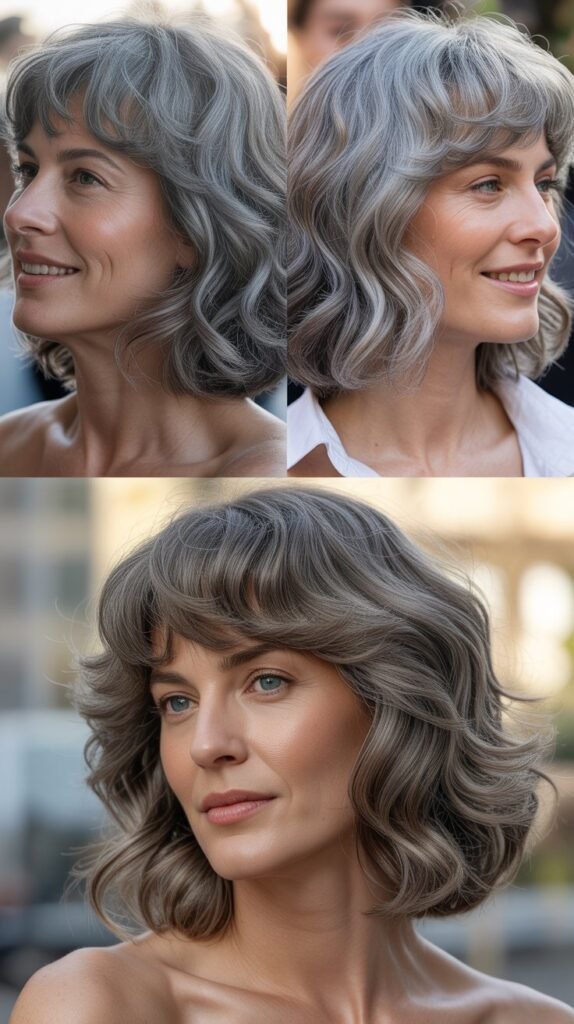 Wavy Lob with Feathered Bangs