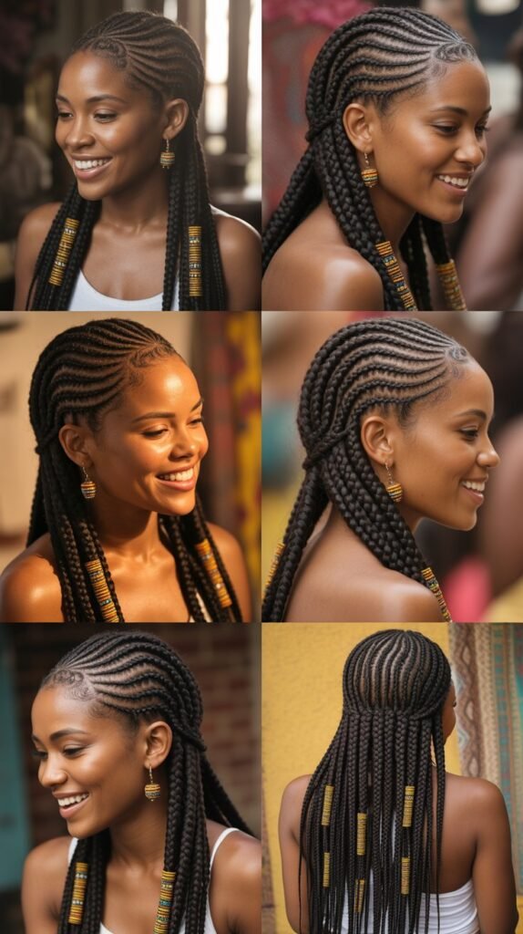  Dark Chocolate Brown Fulani Braids with Beads
