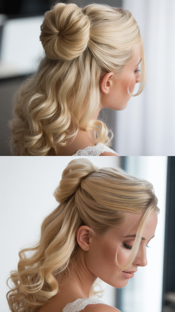  Half-Up Topknot with Curly Cascade