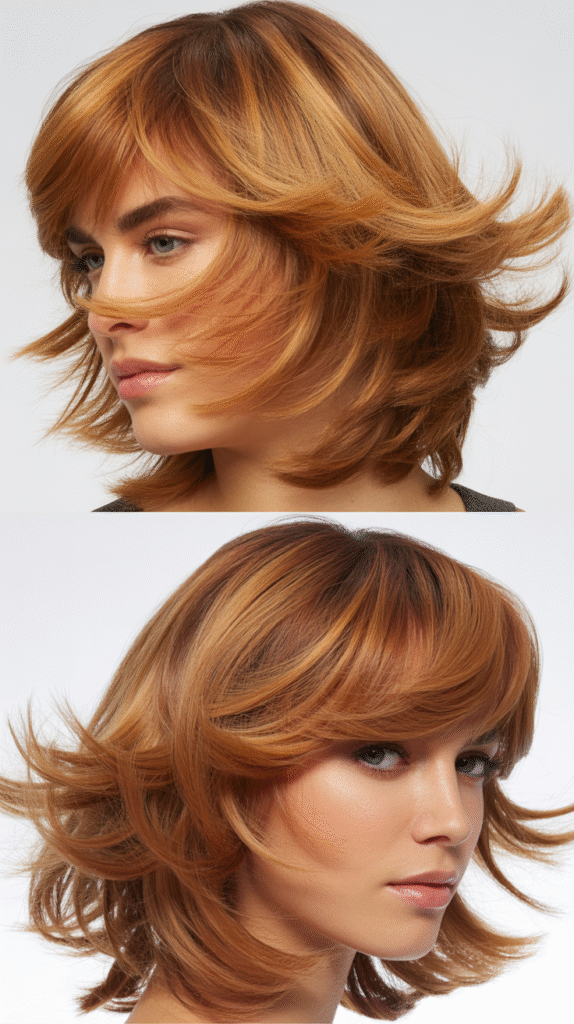 Swept Wispy Bangs with Bouncy Layers