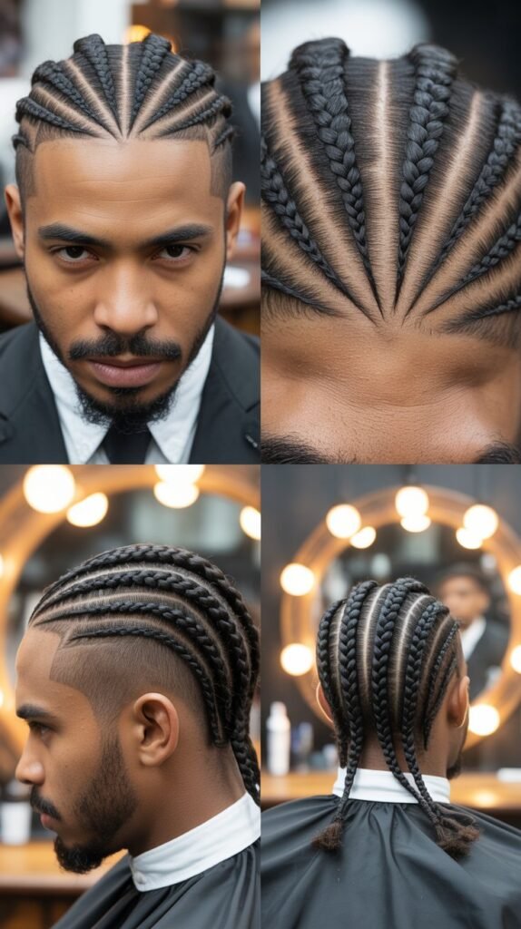 Mid Fade Cornrows With Zigzag Parting