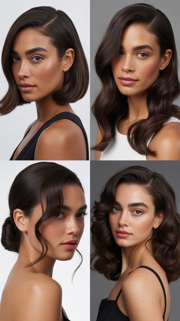 Dark Chocolate Brown Side-Swept Style