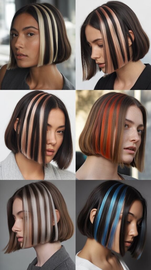  Blunt Cut with Face-Framing Ribbon Highlights