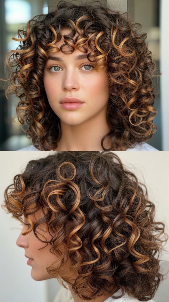 Natural Spiral Curls With Caramel Ribbons
