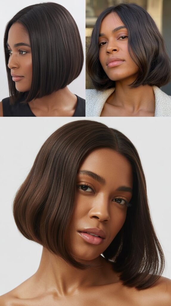 Sleek Dark Chocolate Bob with Blunt Ends