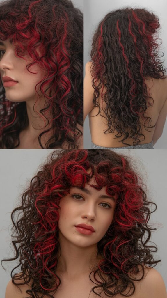 Bright Red Highlights on Dark Curly Base