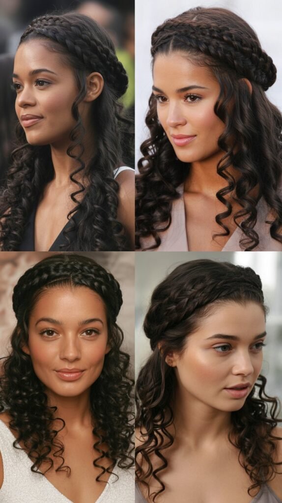 Dark Chocolate Brown Halo Braid with Loose Curls