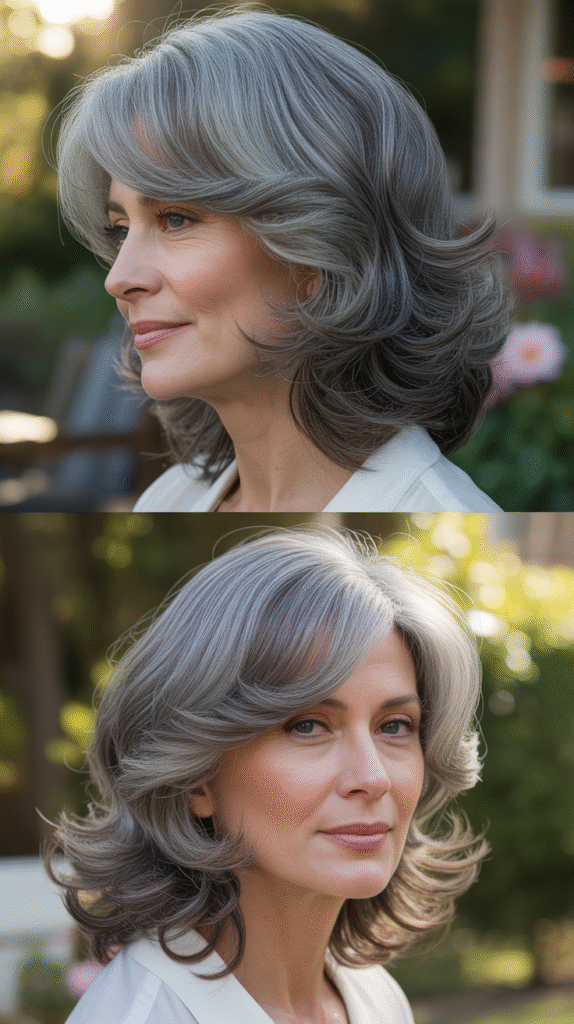 Layered Waves With Side-Swept Bangs