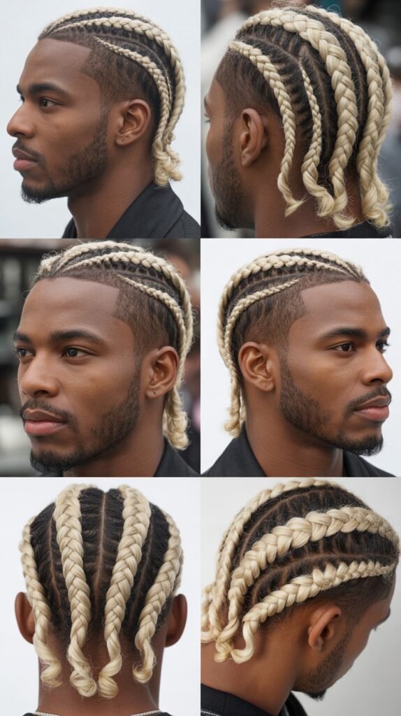 Two-Tone Fade Cornrows With Bleached Tips