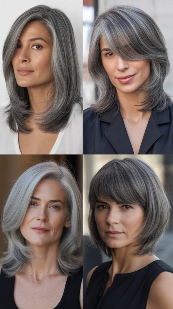 Medium Length with Internal Layers and Straight Bangs