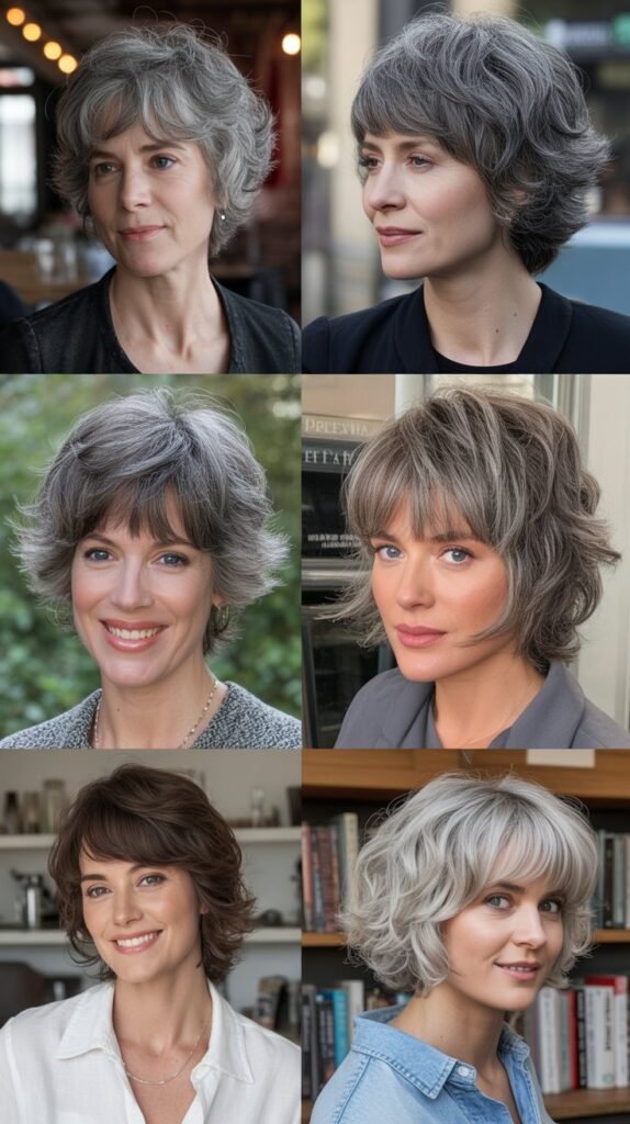 Textured Shag with Bangs: Embracing Natural Gray Hair Movement