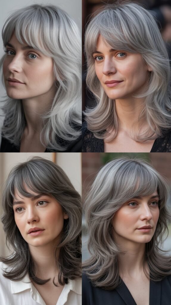  Long Wispy Bangs with Gray Medium Layers