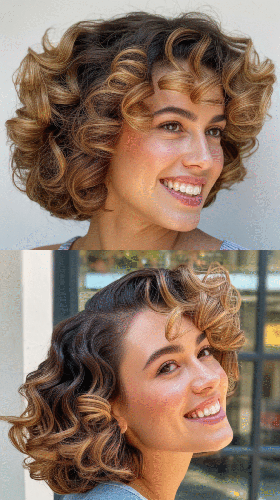 Bouncy Curly Lob with Flipped Ends