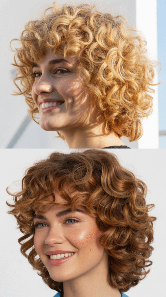 Bouncy Curly Layers Starting at the Chin