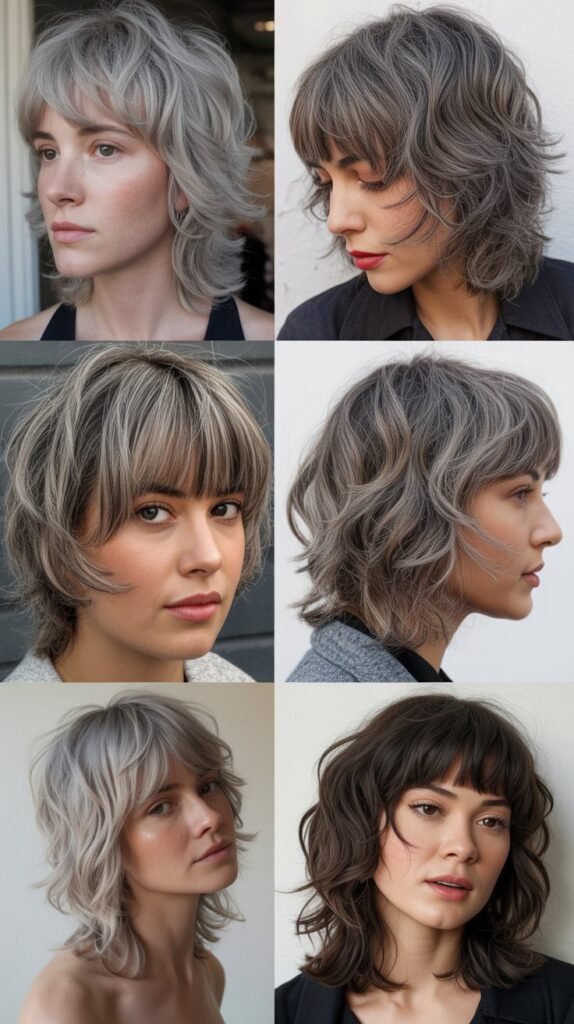 Choppy Bangs with Textured Gray Shag