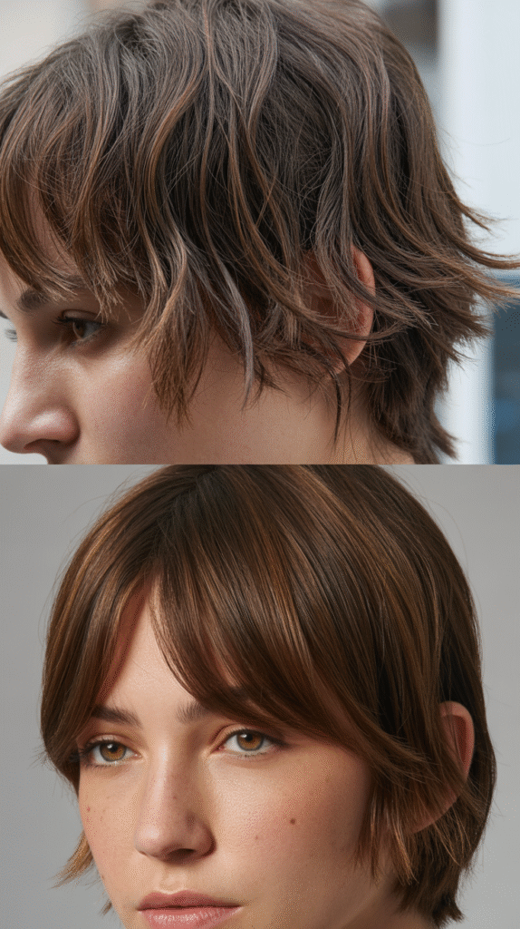  Choppy Curtain Bangs With Disconnected Layers