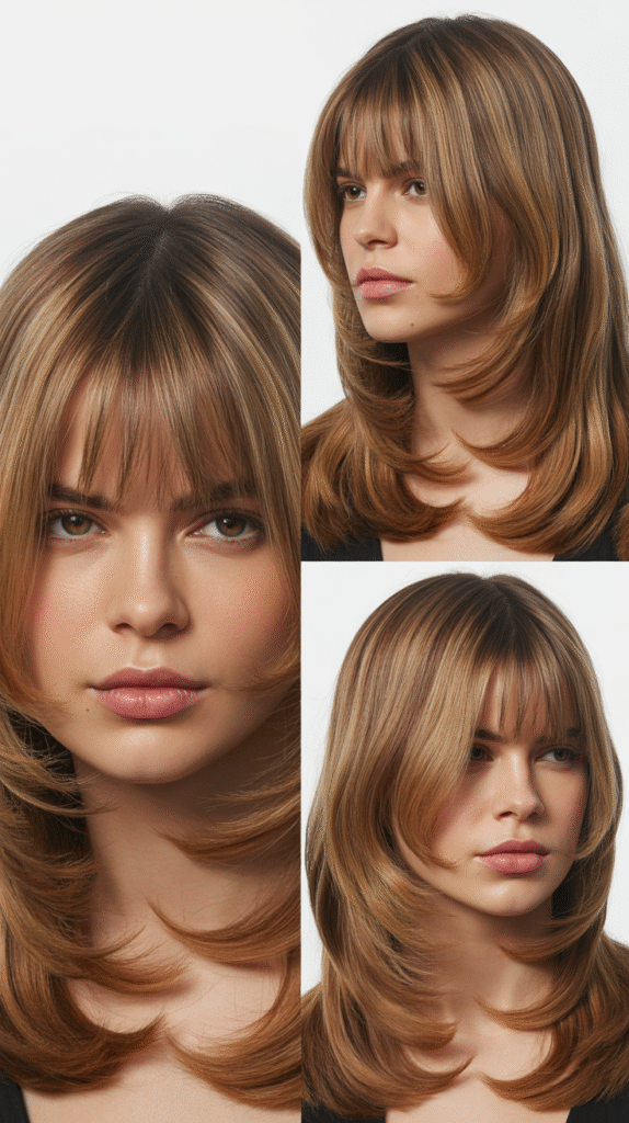  Wispy Bangs With Face-Framing Layers and Lowlights