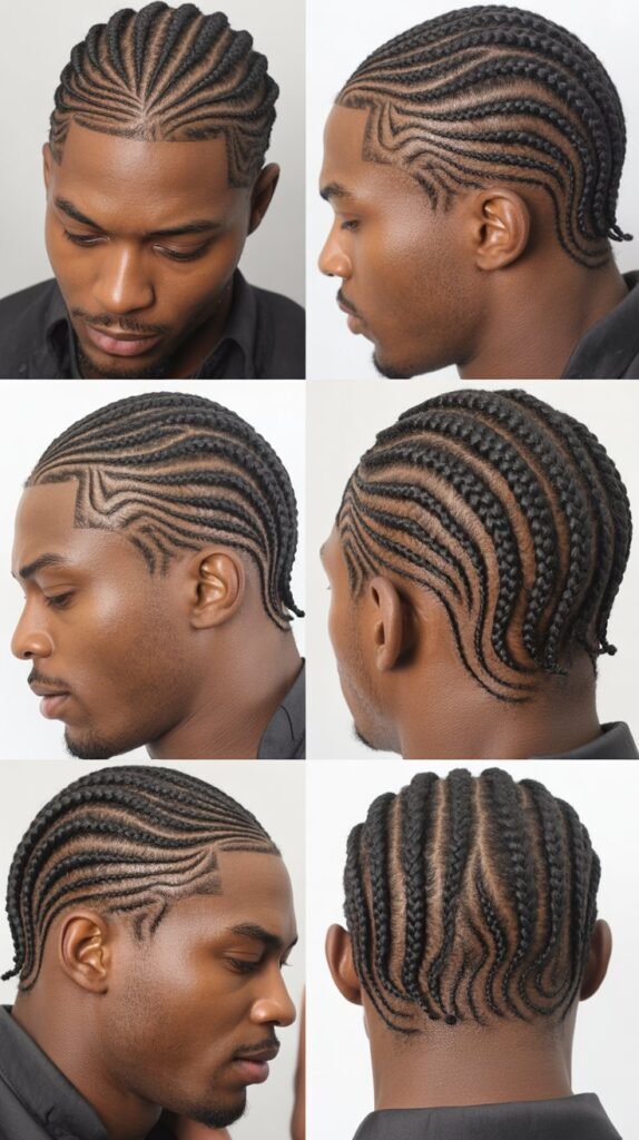 High Skin Fade With Curved Cornrow Design