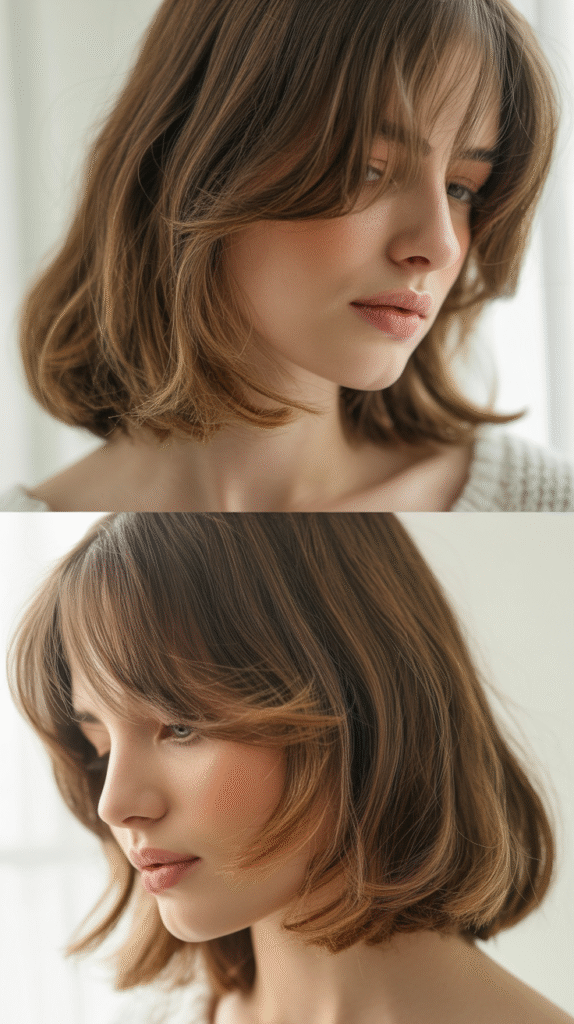 Feathered Wispy Bangs with Bouncy Layered Bob