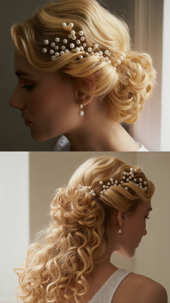 Twisted Half-Up with Pearl Accessories