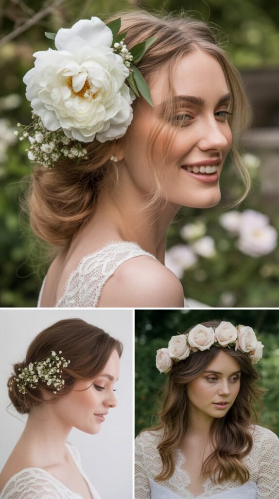 . Voluminous Half-Up with Statement Floral Piece