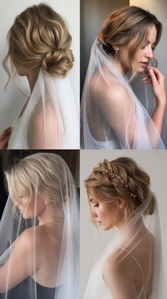 Romantic Loose Chignon with Chapel Veil