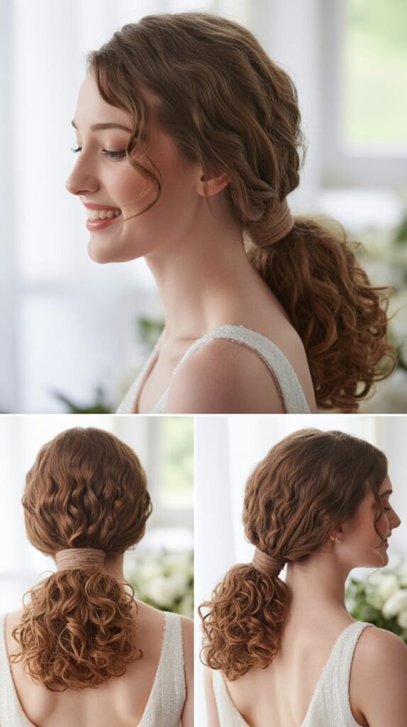  Low Curly Ponytail with Wrapped Base